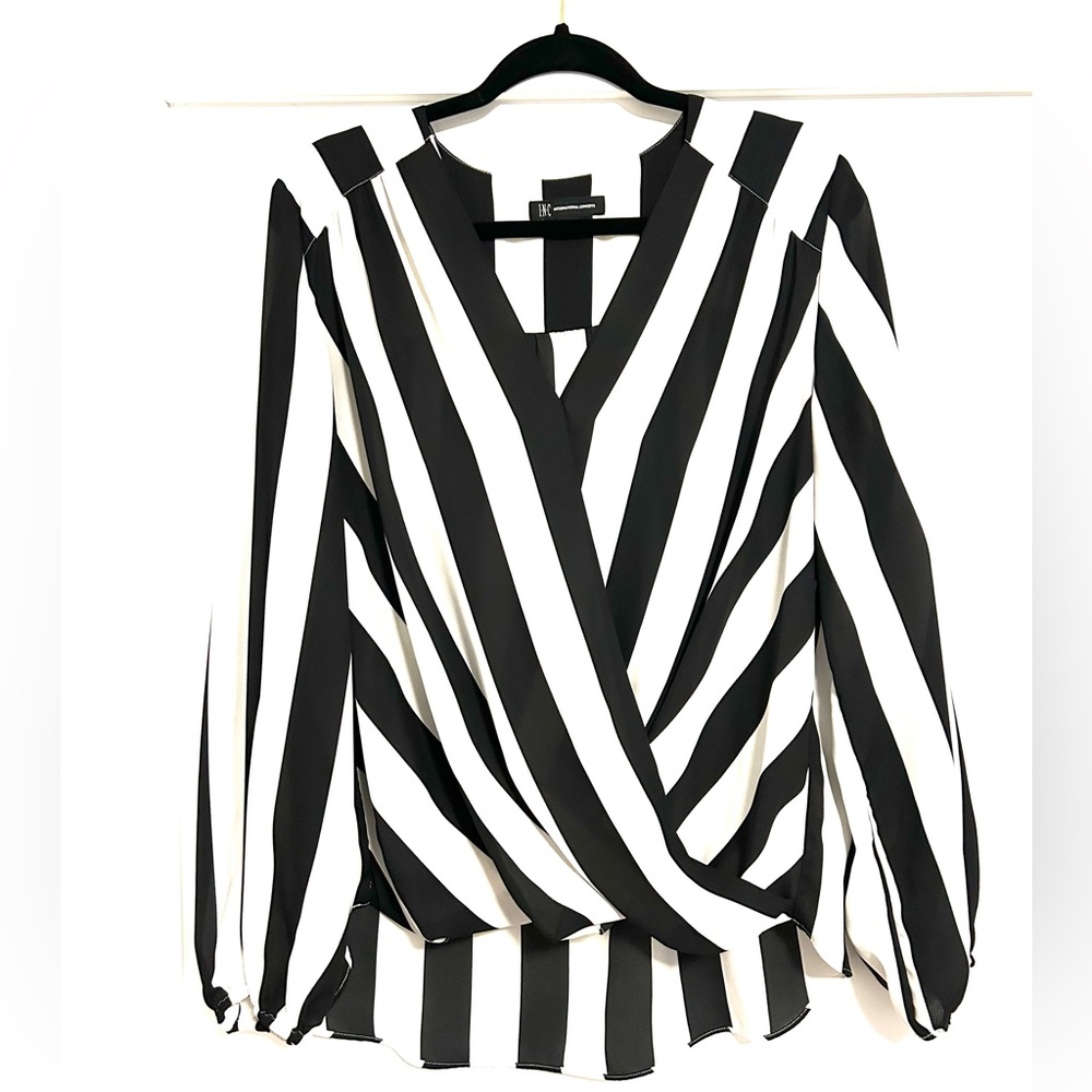 INC Striped L Wrap Blouse with Longer Back Hem